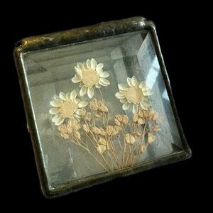 Vintage Stained Glass Pressed Flower Mirrored Bottom Trinket Box